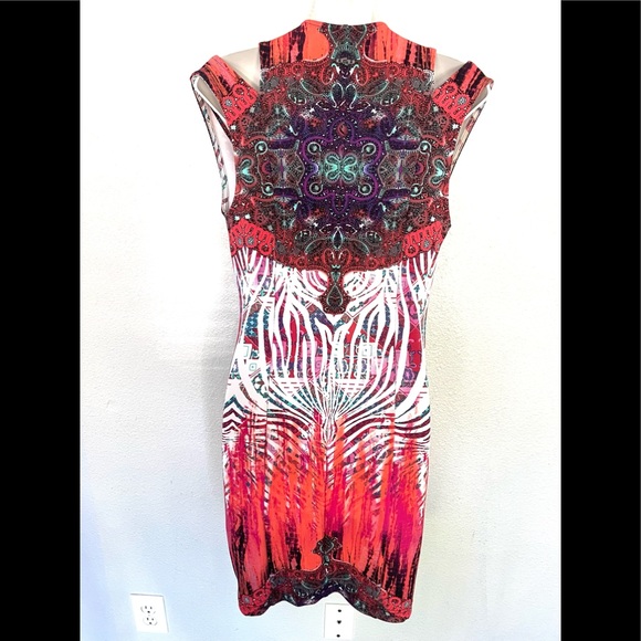 BEBE multicolor front zip cools shoulder mini dress size small - Picture 7 of 10